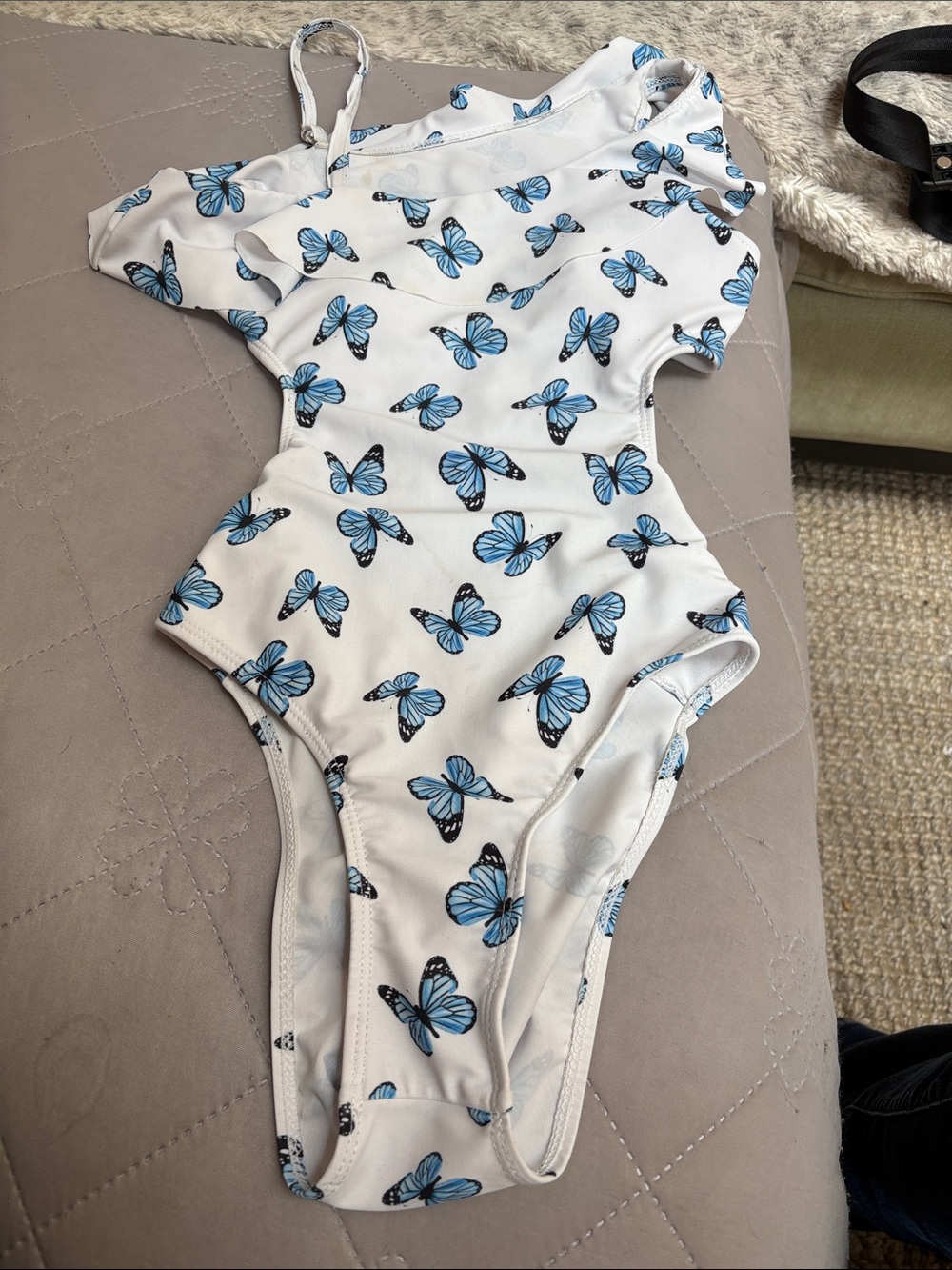 Kids One-Piece Swimsuit with Blue Butterfly Print